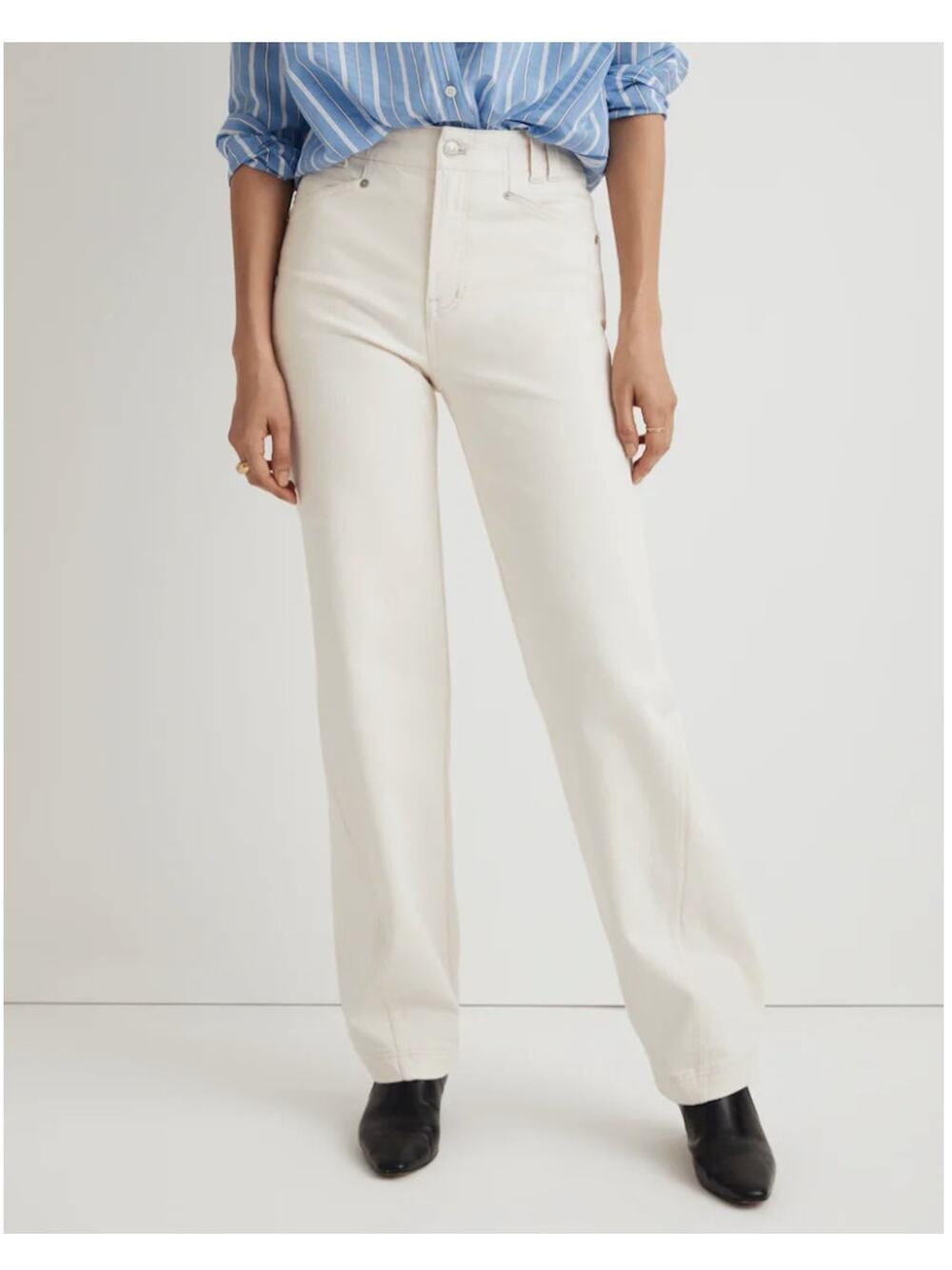 MADEWELL Jeans Women Sz 23 White Perfect Vintage Wide Leg High Rise Snap Hem NWT